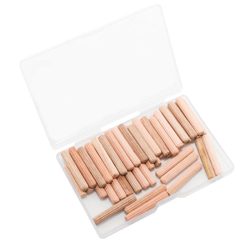 Adyoney 48Pcs 5mm x 30mm / 1/5 Inch x 1.18 Inch Wooden Dowel Pin Fluted Beveled Ends Wooden Pegs Support Shelves - Image 1